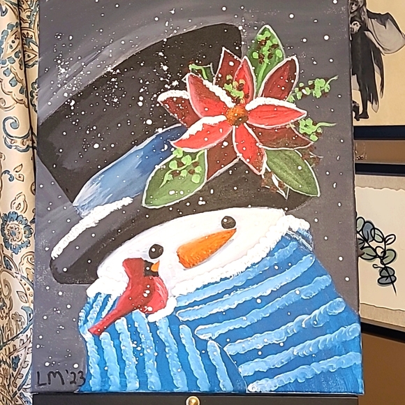 Handpainted Original Snowman on Canvas - Picture 1 of 1